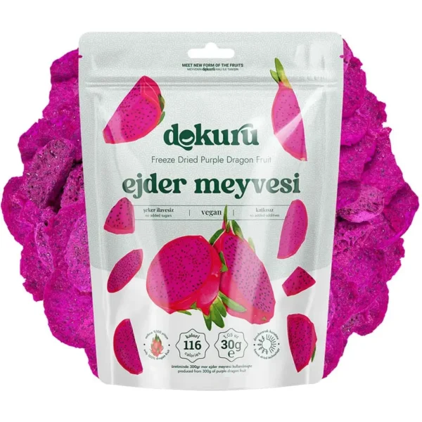 dokuru freeze dried ejder meyvesi 30gr dondurularak kurutulmuş mor ejder meyvesi kurusu meyve cipsi