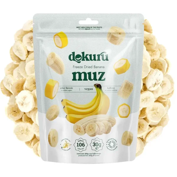 dokuru freeze dried muz 30gr dondurularak kurutulmuş muz kurusu meyve cipsi